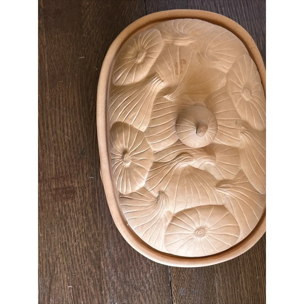 Terra Cotta Garlic Roaster Baking Dish‎ Casserole Oval Boston Warehouse 1994
